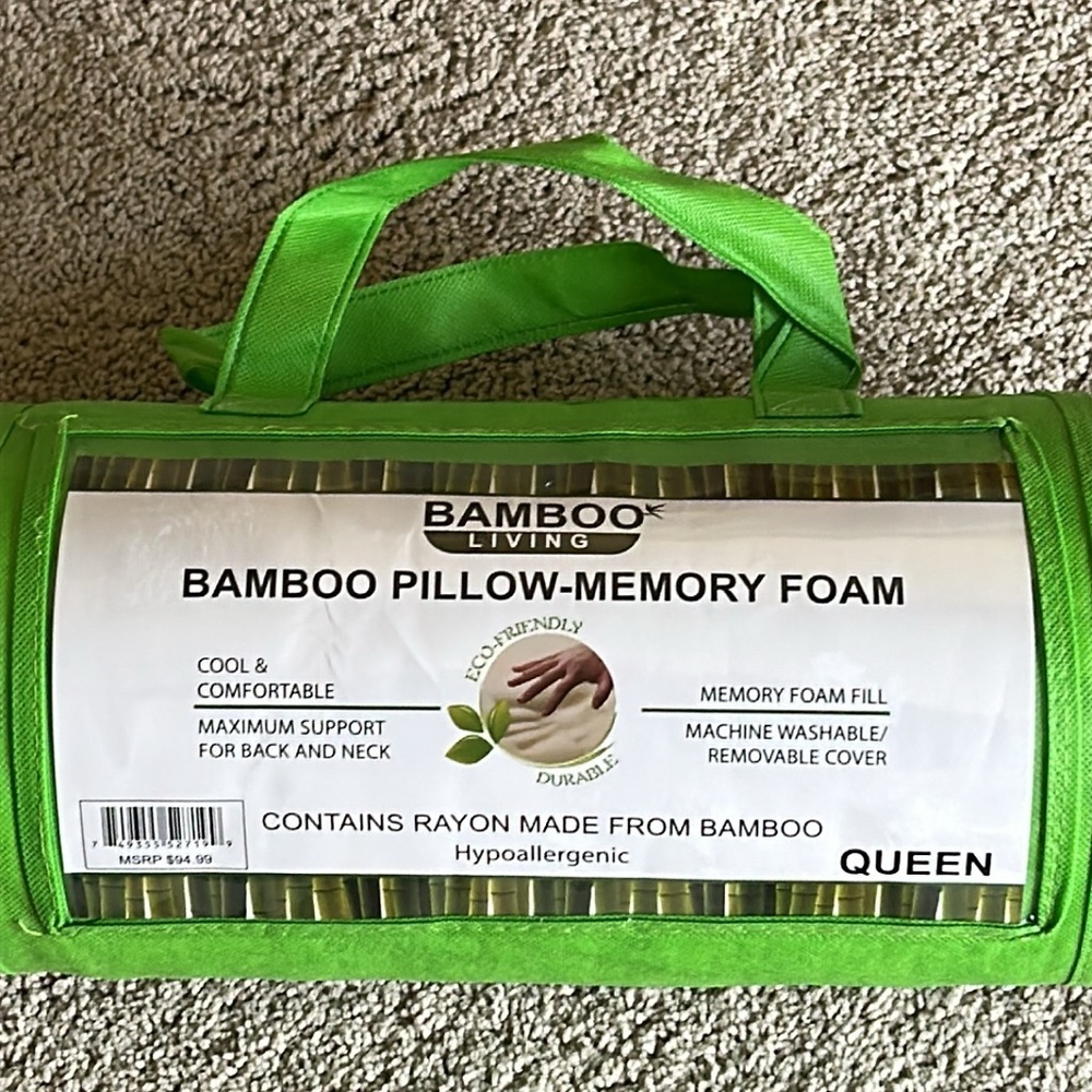 Bamboo Living Bamboo Pillow-Memory Foam Queen - Brand New